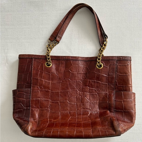 Vintage Fossil Mimi Shopper Crocodile Print Cowhide Leather Tote - Picture 7 of 11